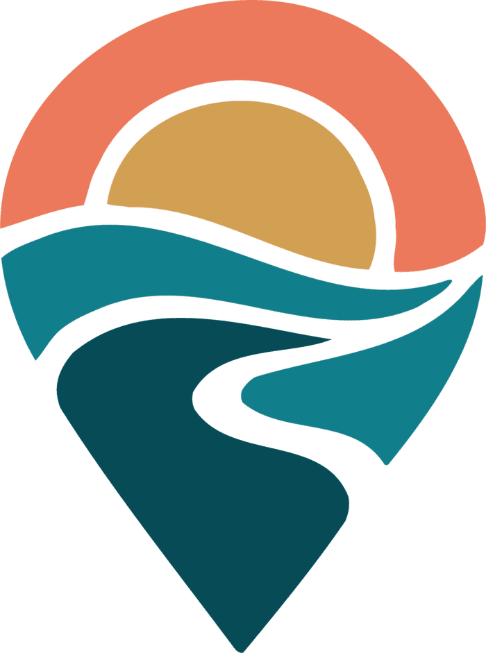 The Texoma Collective pin: sun, lake and the Red and Washita rivers